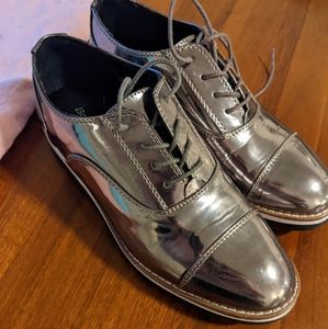 Silver Platform Oxford Shoes size 9